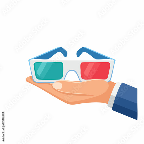 Hand Holding 3D Glasses on White Background