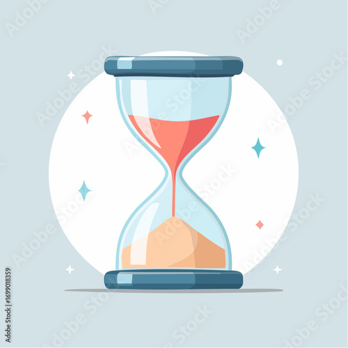 Pixel Art Hourglass With Pink Sand On Light Blue Background