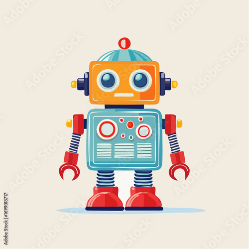 Pixel Art Retro Robot Toy Orange Blue and Red