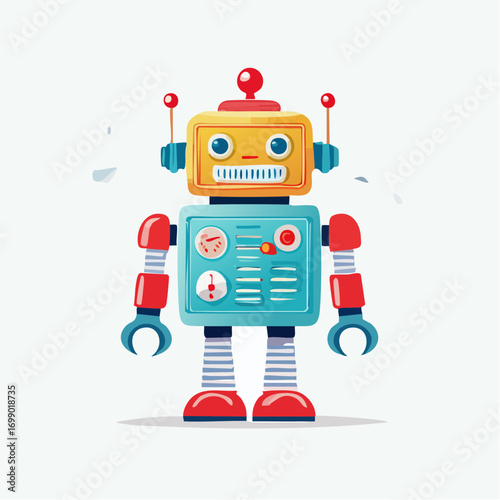 Retro Robot Toy with Red and Blue Body