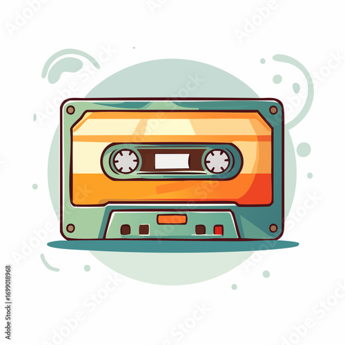 Retro Orange And Green Cassette Tape On Light Green Background