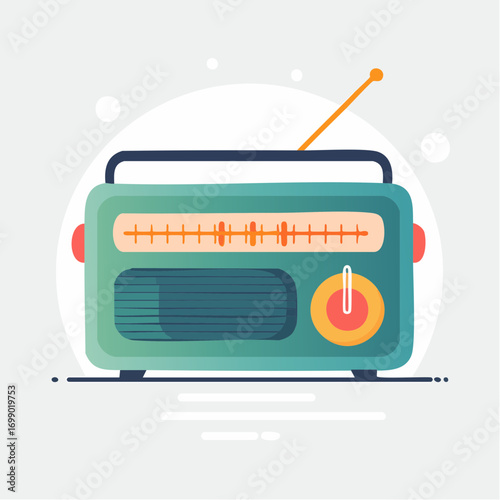 Green Vintage Radio Illustration on White Background