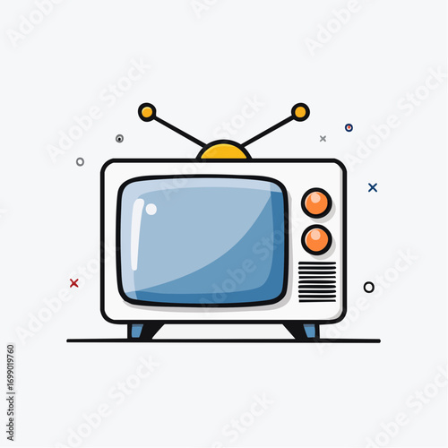 Retro Television With Antenna on White Background