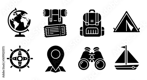 Travel Icons A Set of Black and White Symbols for Adventure