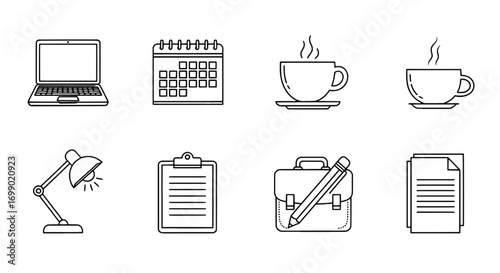 Office Essentials Minimalist Line Art Icon Set for Business and Productivity