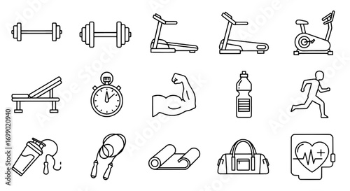 Gym Equipment Icons Workout, Fitness, and Exercise Essentials