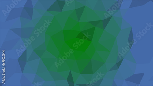 Abstract Polygonal Gradient Background with Central Green Glow and Blue Outer Edges geometric low poly