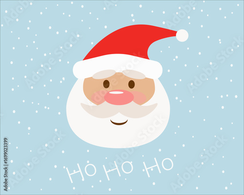 Santa Claus Christmas Card with Snow Background and Ho Ho Ho Text