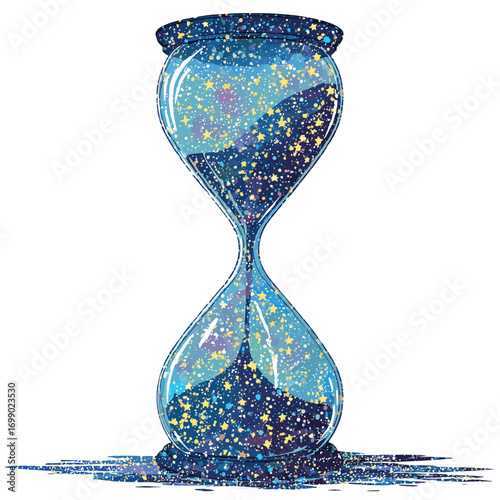 Celestial Time: A mesmerizing hourglass filled with swirling stardust, representing the endless flow of time and the cosmos.