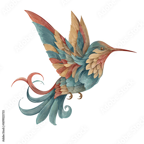 Watercolor Hummingbird: An elegant watercolor illustration of a hummingbird in flight, its colorful wings and intricate details, showcasing the delicate beauty of this tiny bird.