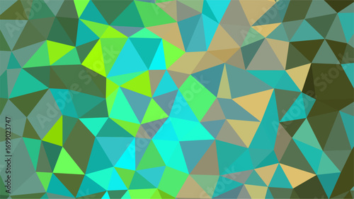 Vibrant Polygonal Geometric Mosaic with Teal, Lime Green, and Tan Triangles abstract background