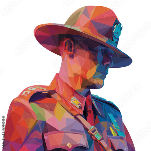 Honor in Mosaic: A soldier's portrait, transformed into a vibrant mosaic of colors, evoking respect and remembrance.
