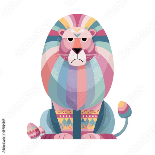 Colorful Lion Illustration: An artistic illustration of a majestic lion, adorned with a vibrant palette of colors. Evoking the majesty of the king of the jungle in a fun and creative way.