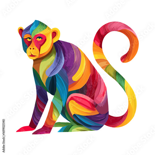 Colorful monkey: This vibrant artwork showcases a single monkey, creatively crafted with a spectrum of colors, portraying a playful and imaginative design.