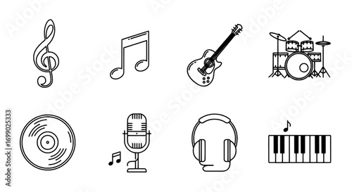 Music Icons Line Art Set for Design Projects