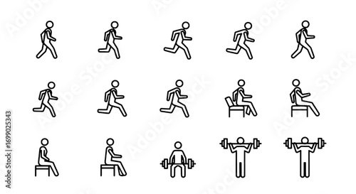 Simple stick figure animation sequence depicting various human actions and movements in different poses