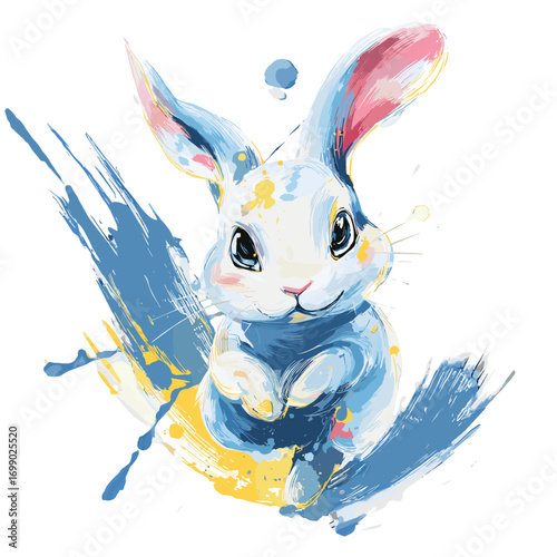 Whimsical Bunny: An enchanting illustration of a cute bunny, rendered with soft, expressive watercolor strokes and vibrant color. Capturing the essence of innocence and joy.