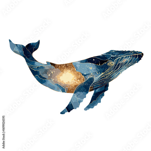 Celestial Whale: An artistic representation of a majestic whale, intricately adorned with celestial elements of stars and cosmic textures, creating a dreamlike visual experience.