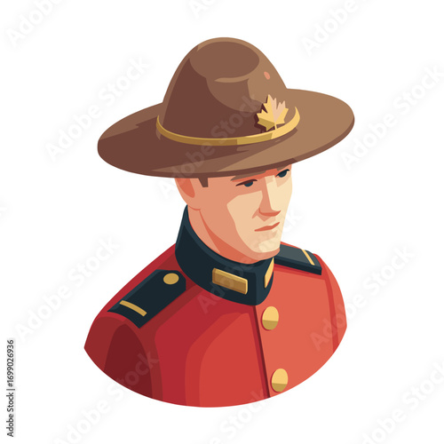 Loyal Service: A Canadian law enforcement officer, his uniform exudes authority and honor. The emblem of the maple leaf adorns his hat, a symbol of duty. This photo depicts a sentinel of order.