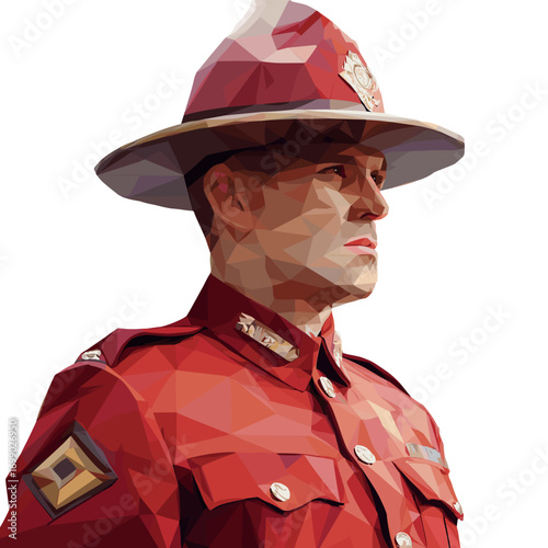 A Symbol of Duty: A close-up, polygonal rendering of a disciplined figure. The person is dressed in formal, red attire and stands with a proud demeanor. The image encapsulates themes of service.