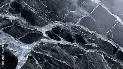Stunning black marble texture featuring intricate white veining, perfect for elegant designs and backgrounds