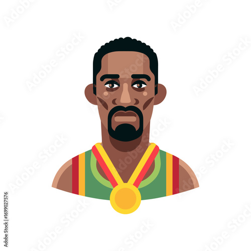Athlete with Gold Medal: A vector graphic portrayal of a determined athlete, prominently displaying a gold medal, representing achievement and the culmination of hard work.
