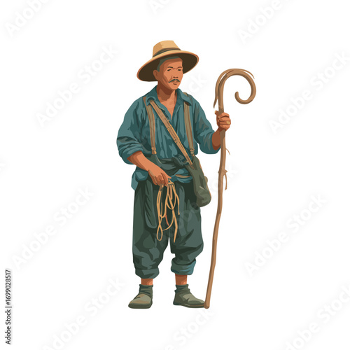 The Shepherd: A solitary shepherd stands tall, holding a traditional crook, representing a pastoral, rural lifestyle, and symbolizing guidance, care, and guardianship. 
