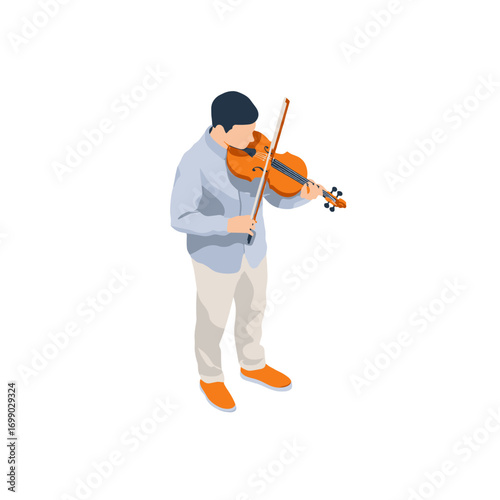 Serenade in the Studio: A musician stands playing the violin, in the style of modern vector art with a neutral background, representing skill and artistic expression.
