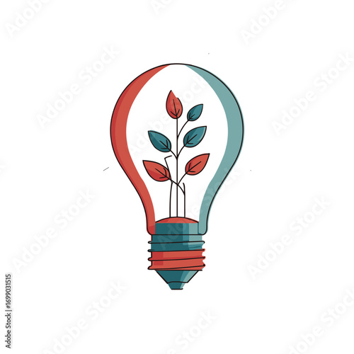 Eco-Innovation: A stylized light bulb encapsulates a thriving plant, symbolizing the harmonious fusion of sustainable ingenuity and environmental stewardship.