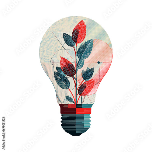 Illuminating Growth: A vibrant illustration shows a light bulb infused with a plant, with leaves, symbolizing the blossoming of ideas and innovation.