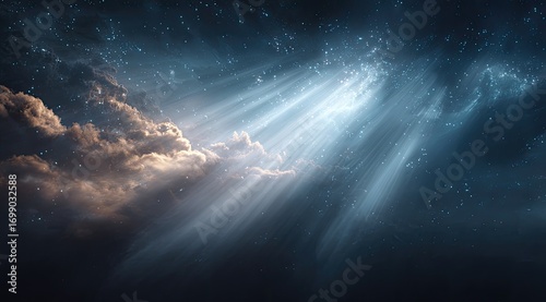 Celestial light breaking through dark clouds