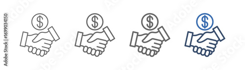 
outline icon set deal with handshake and money design