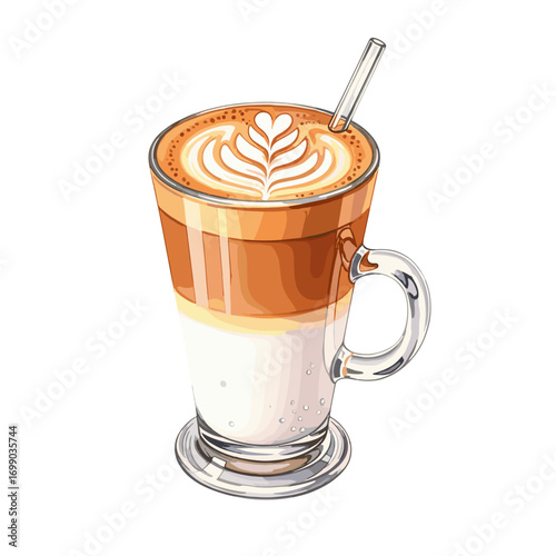 Delicious Layered Latte Coffee Drink with Milk and Foam for Café Enthusiasts and Home Baristas