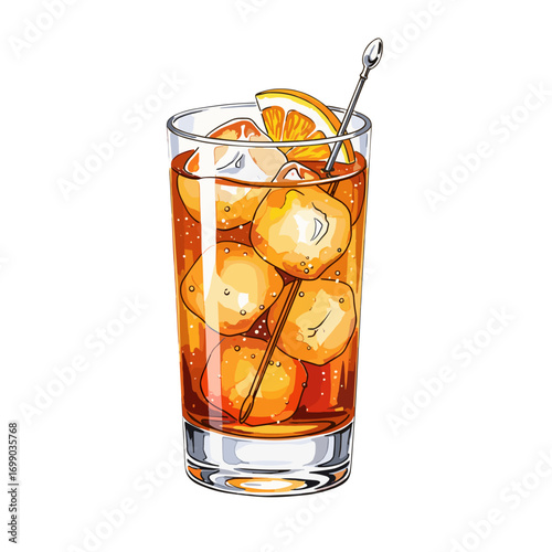 Refreshing Iced Tea Beverage with Citrus Garnish and Ice Cubes for Summer Enjoyment