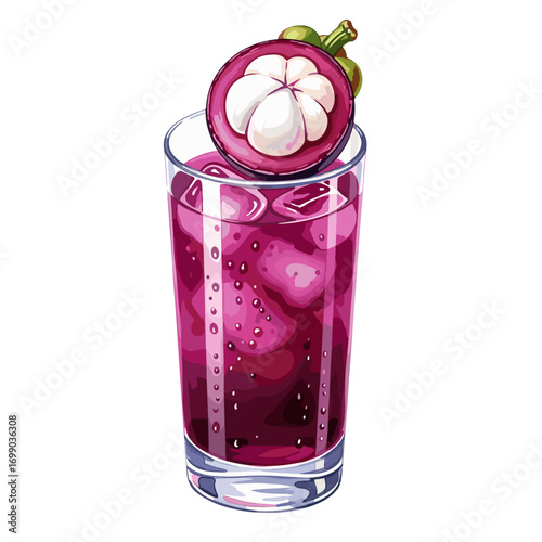 Refreshing Mangosteen Juice Drink in a Tall Glass with Fresh Fruit Garnish