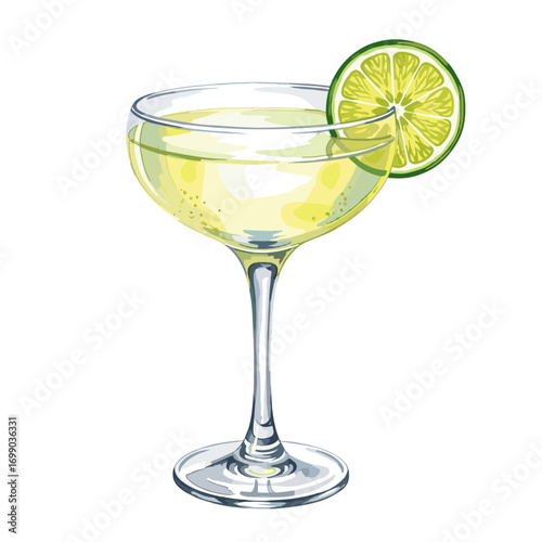 Refreshing Zesty Lime Cocktail in Elegant Coupe Glass Illustration, Perfect for Summer Drinks and Celebrations