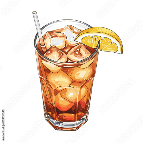 Refreshing Iced Tea with Lemon Slice and Ice Cubes in a Glass for Summer Beverages