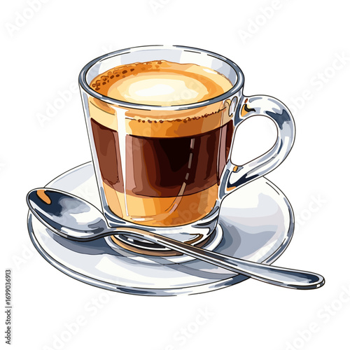 Artistic Espresso Coffee Cup Illustration Perfect for Home Cafe Decor or Beverage Menu Design