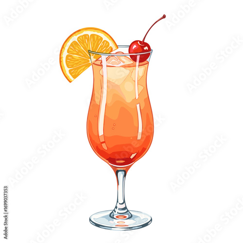 Refreshing Tropical Cocktail with Cherry and Orange Slice in a Tall Glass