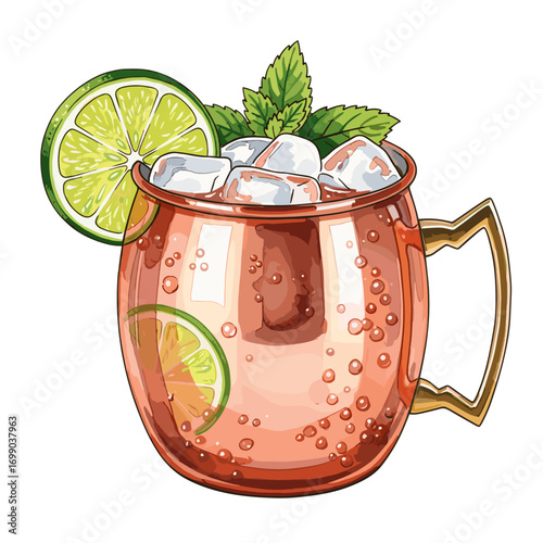 Copper Mug Cocktail with Lime and Mint - Refreshing Beverage for Summer Parties and Gatherings