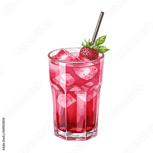 Refreshing Strawberry Beverage with Ice in Clear Glass Perfect for Summer Parties and Gatherings