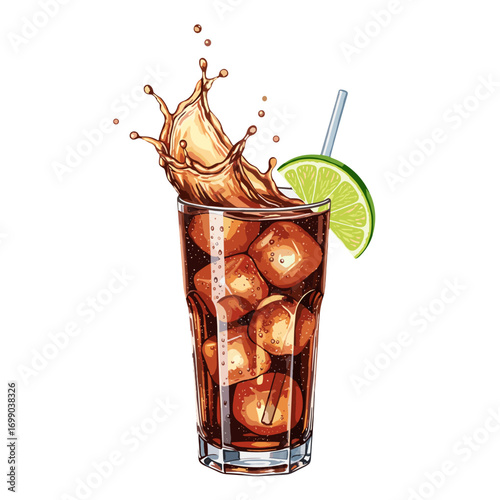 Refreshing Beverage with Ice and Lime Slice for Summer Enjoyment or Party Occasions