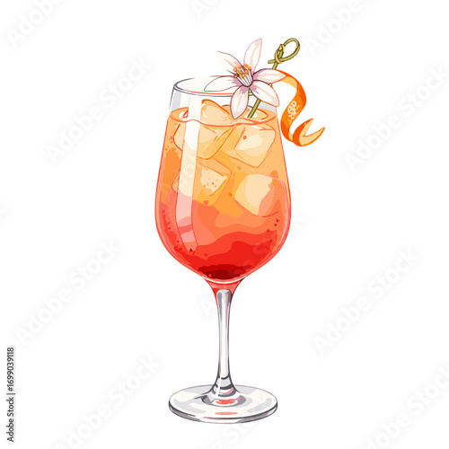 Refreshing Drink Illustration with Ice and Citrus Garnish, Ideal for Cocktail Recipes