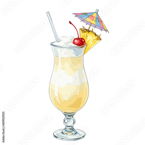 Tropical Drink with Cherry and Umbrella Garnish for Summer Refreshment