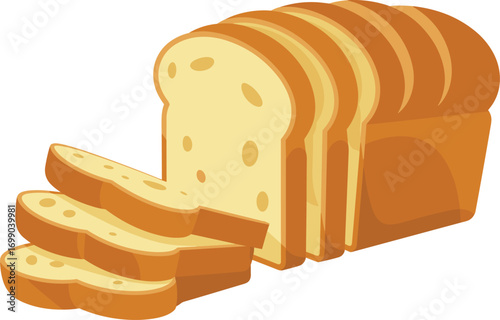 Freshly baked sliced loaf of white bread isolated on a white background
