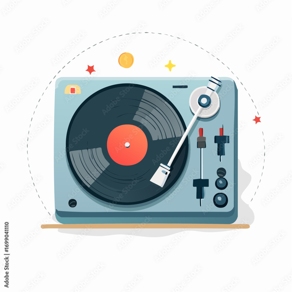 Obraz premium Turntable Vinyl Record Player with Stars on White Background