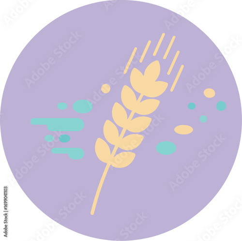 Minimalist stylized wheat stalk with gradient purple background and blue dots