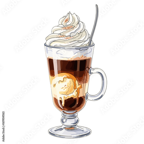 Delicious Iced Coffee Dessert Beverage with Ice Cream and Whipped Cream Topping
