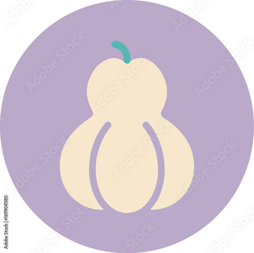 Single elongated pear with light cream hue on soft purple background