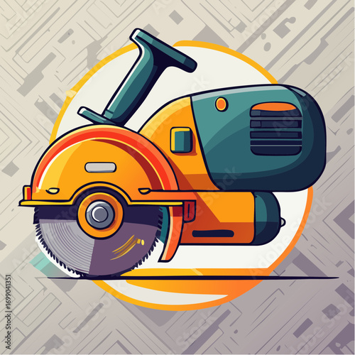 Pixel Art Illustration of an Orange and Teal Circular Saw